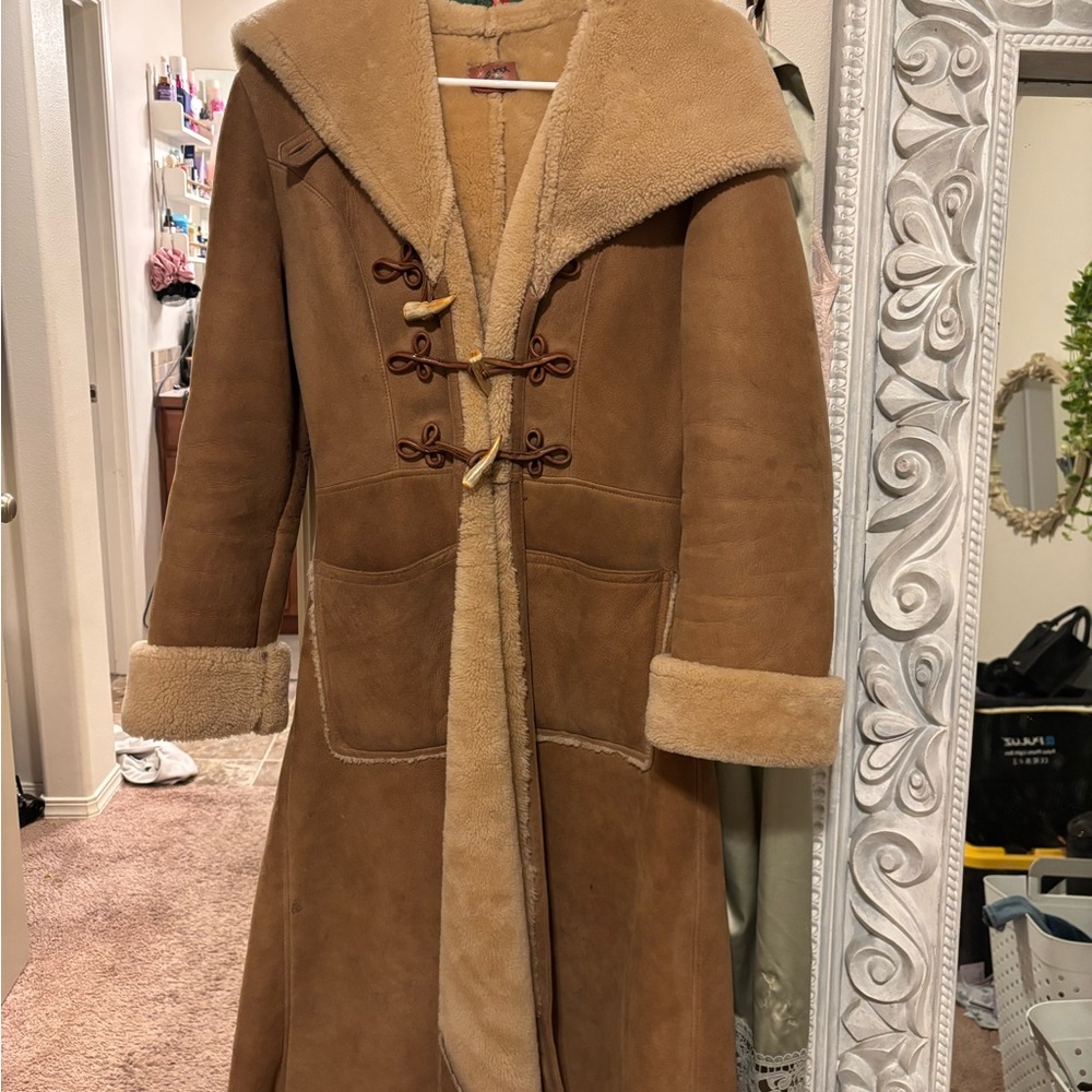 Tan vintage Shearling long Indie Jacket